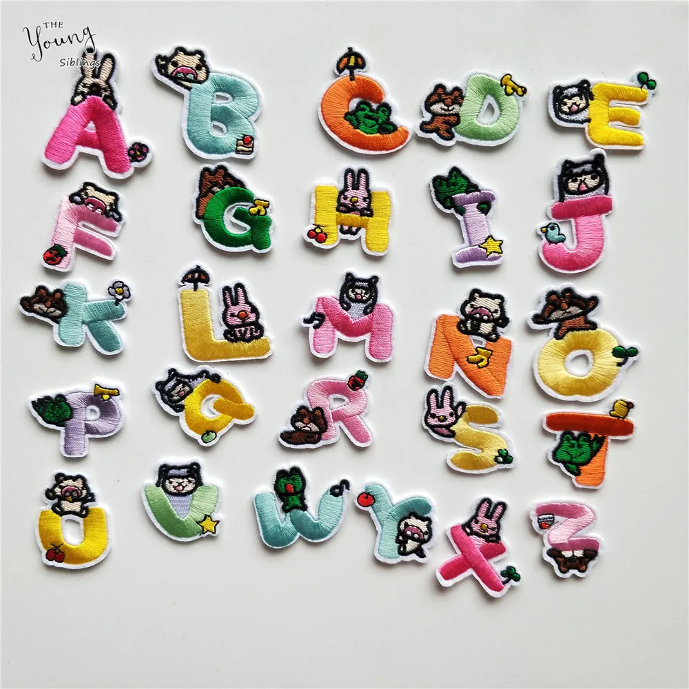 Letter A Z Sewing Cartoon Animals patches iron on Clothes Embroidered Applique Fabric Badges Cute Stickers DIY Clothes accessory