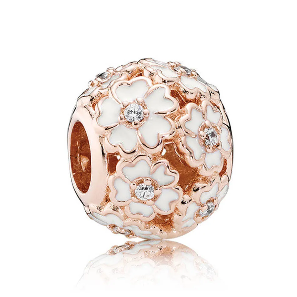 

White Primrose Meadow Charm fit Pandora Bracelet Bangle Rose & Enamel Bead Authentic S925 Sterling Silver DIY Jewelry