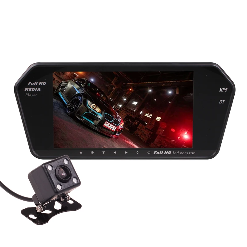 

In Car 7 Inch Rearview Mirror Monitor Screen Mp3 MP4 Media Video Player FM Transmitter Bluetooth Hands Free Kit Reverse Parking