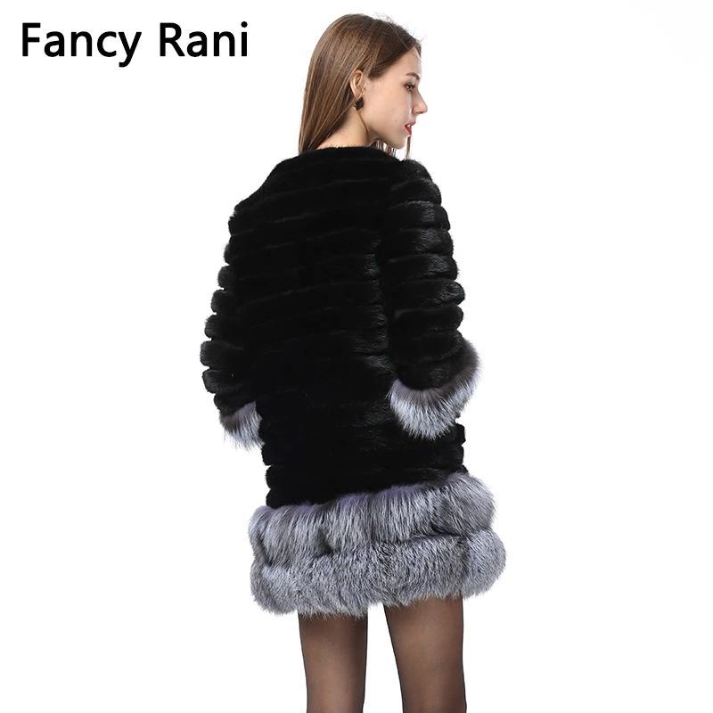 Discount Women Winter Real Mink Fur Coat With Fox Fur Sleeve Cuff/Hem Thick Warm Natural Fur Jacket Coat Fashion Lady Fur Long Waistcoats 2