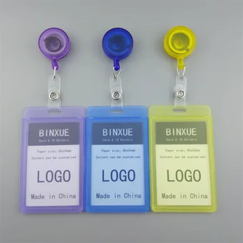 

BINXUE Employee's card Transparent double view Hard Cover card Holders badge and lanyard hang tag Easy to buckle vertical