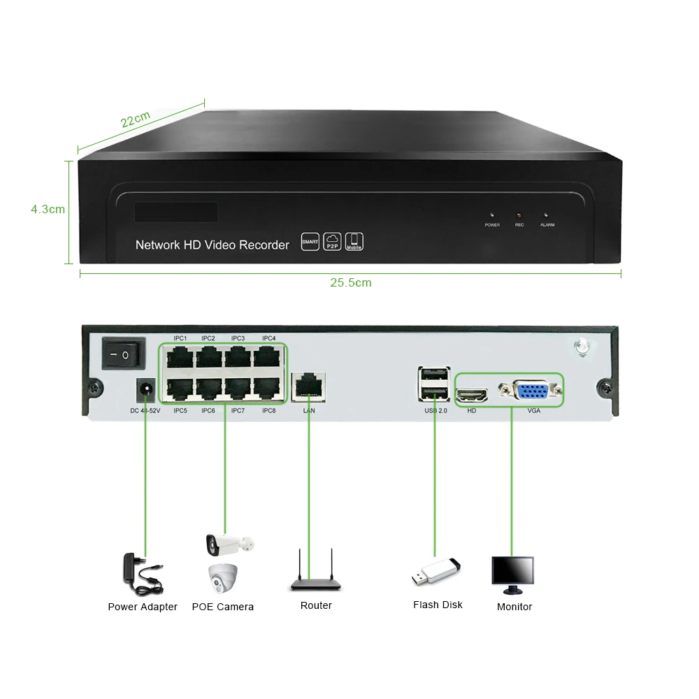 8ch POE NVR H.265 H.265+ 1080P сетевой видеорегистратор 1 HDD 24/7 записывающая IP камера Onvif 2,6 P2P система G. Ccraftsman