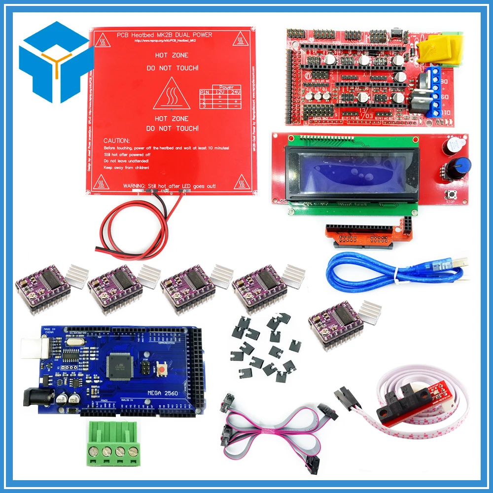 

CNC 3D Printer Kit Mega 2560 R3 + Red MK2B + RAMPS 1.4 Controller + LCD 2004 + 6 Optical Switch Endstop + 5 DRV8825