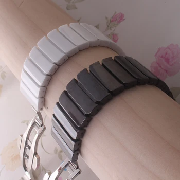 

20mm 22mm 24mm pure Ceramic Watchband black White fashion style for brand watches men women bracelets silver buckle deployment