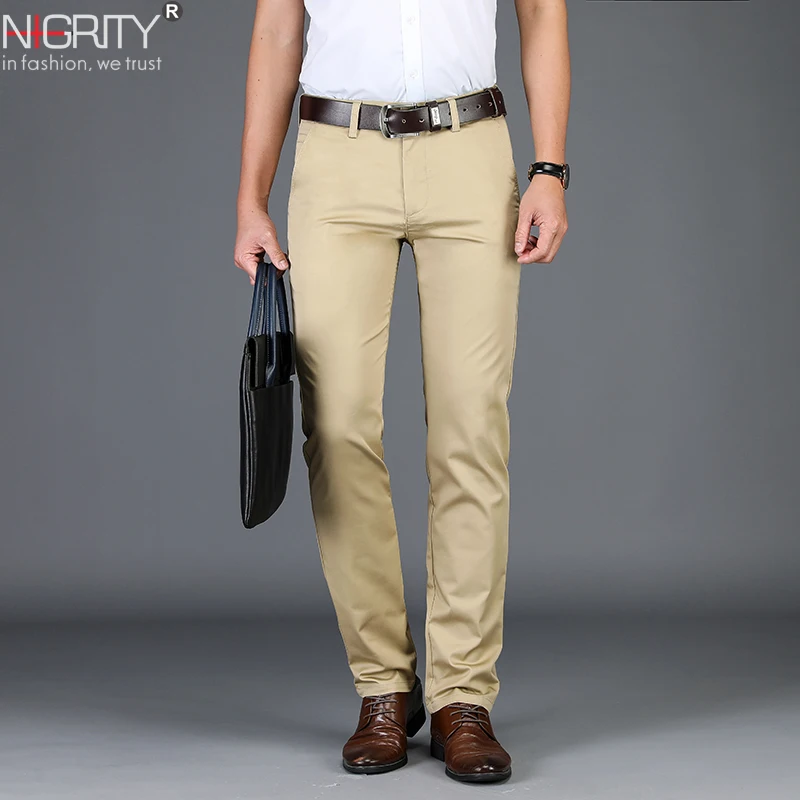 

NIGRITY 2019 Spring New Mens Business Casual Pant Fashion Trousers Straight Elastic Fabric Basic classic Male Fashion size 28-42