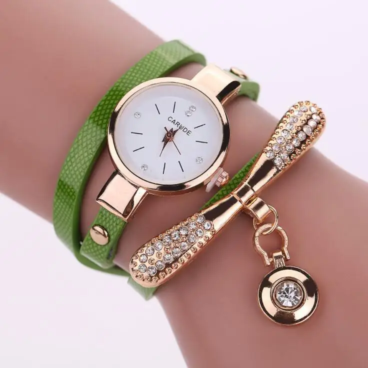 Новые модные женские часы-браслет, Золотые Кварцевые Подарочные часы, наручные часы, женские кожаные повседневные часы-браслет - Цвет: green
