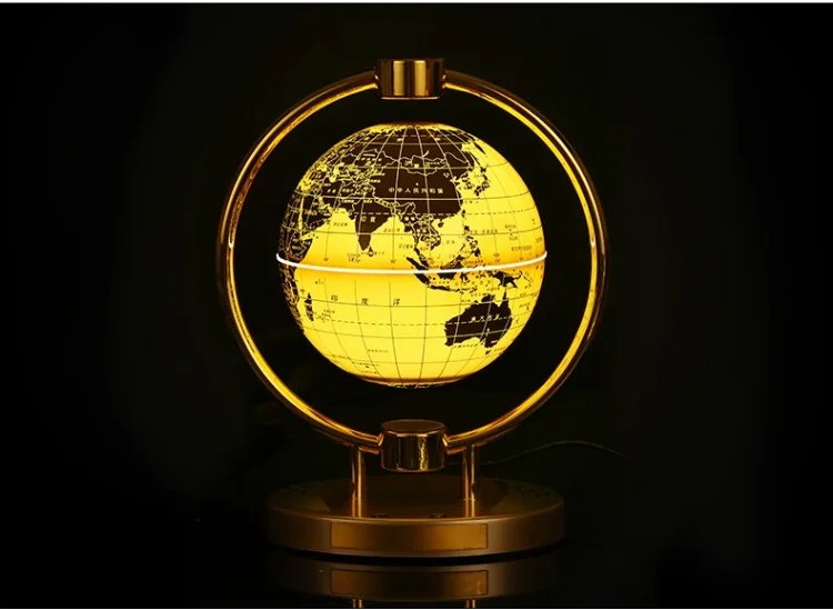 Магнитная подвеска Bluetooth динамик 360 ° вращающийся земной Плавающий глобус Карта мира с красочным Светодиодный свет домашнего аудио - Цвет: Золотой