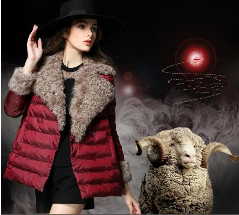 New Women Winter Down Jacket Female Warm Clothes Wool collar High Quality 90% duck down women Red coat parkas