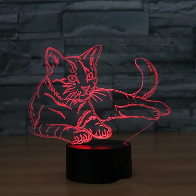  Cat 3D Night Light Animal Changeable Mood Lamp LED 7 Colors USB 3D Illusion Table Lamp For Home Dec - 32849283179