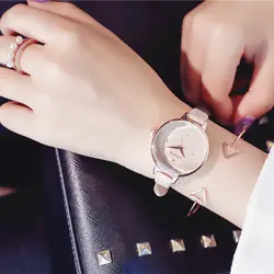 Ulzzang топ модный бренд женские часы изогнутые поверхности циферблата кожаные женские кварцевые часы женские тонкие повседневные ремешок