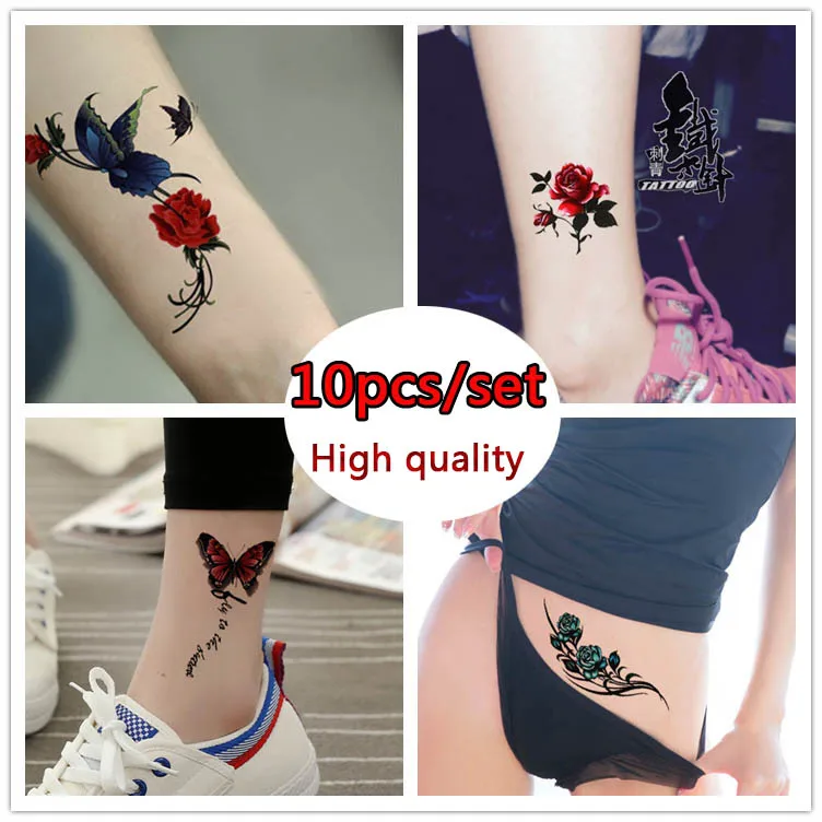 10pcsset Colorful Butterfly Flower Body Art Sexy Waterproof Temporary 