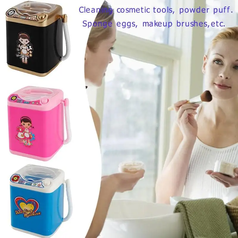 

Mini Simulation Children Play Pretend Toy Electric Cute Cosmetic Powder Puff Washing Machine Makeup Brushes Cleaner Washer Tool