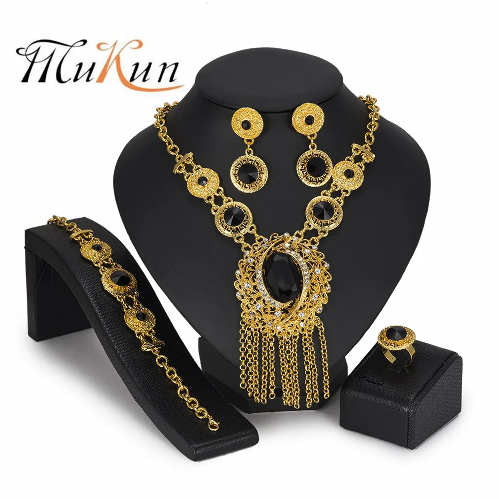 

MUKUN fashion african beads jewelry set Gold Color Crystal Wedding Women Bridal Accessories dubai jewelry for Wholesale customer