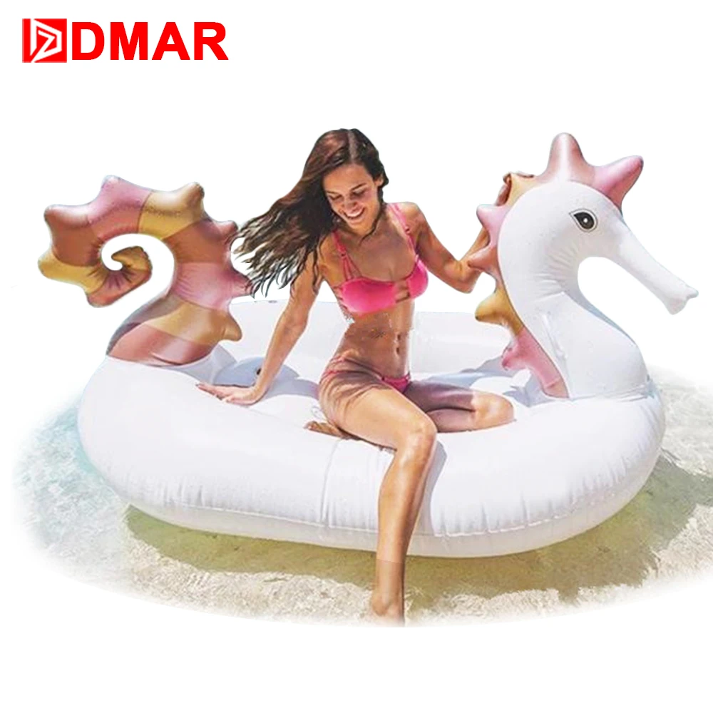 

DMAR Inflatable Sea Horse Gaint Pool Float Unicorn Mattress Sunbathe Mat Pegasus Swimming Ring Circle Beach Sea Water Party Toys