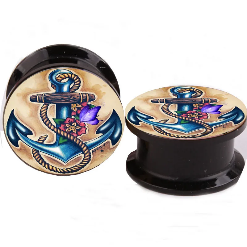 Blue Anchor Acrylic Ear Plugs Screw Fit Ear Gauges Flesh Tunnels mix 8