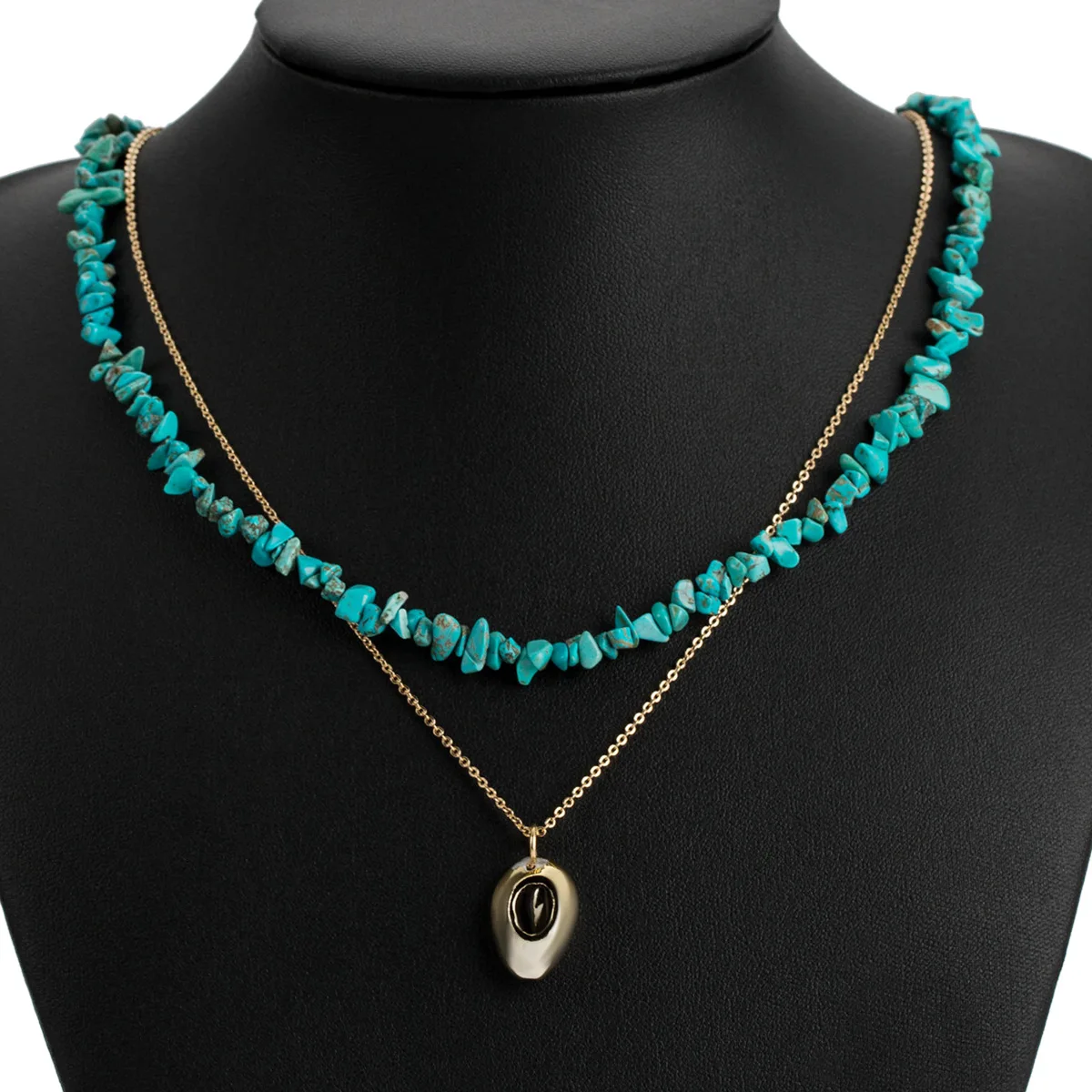 

Bohemia Gold Color Cowrie Shell Pendant Necklace for Women Irregular Imitation Stone Bead Choker Necklace Fashion Jewelry 2019