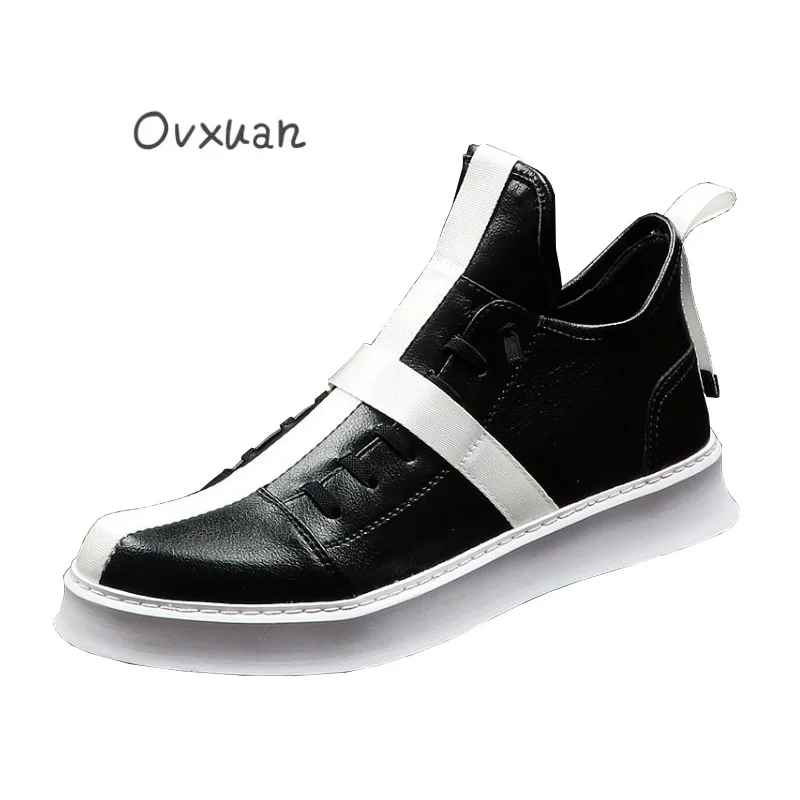 cheap 2019 New Fashion High Platform Leisure Shoes Men Cross Stripe Flat Shoes Hip Hop Sneakers Sport Loafers Thick Bottom Prom Shoes