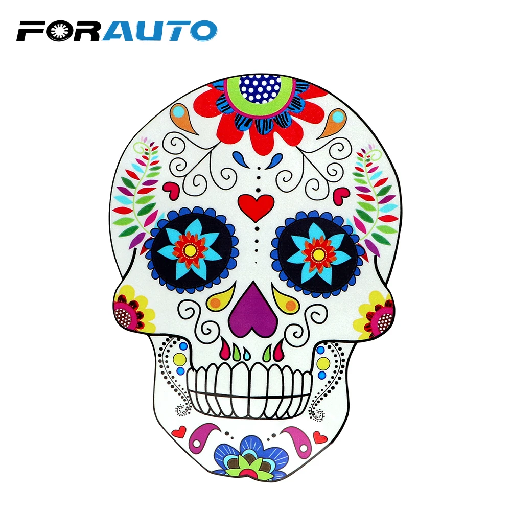

FORAUTO Vinyl Decal Skull Head Car Stickers Car-styling Colorful Reflective Funny Decorations Car-covers