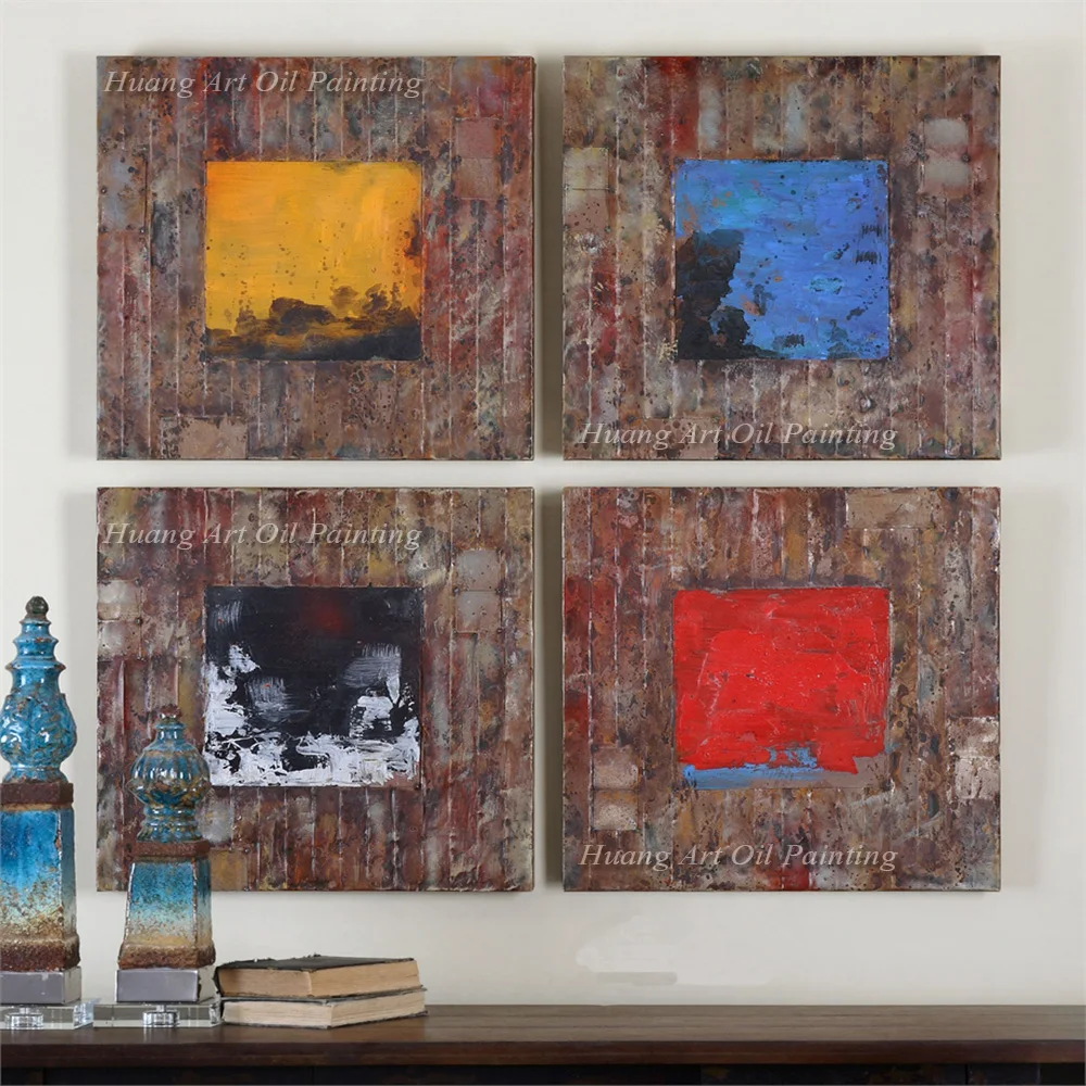 

New Hand Painted Modern Creative Abstract Oil Painting Wall Decor 4PCS Landscape Painting On Canvas For Living Room Decoration