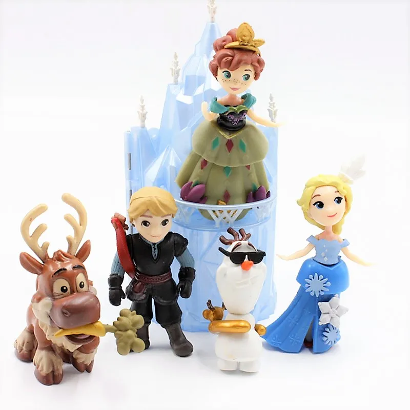 Disney Toys 6pcs/Lot 6-16cm Frozen Anna Elsa Princess Olaf Sven Kristoff And Castle Ice Palace Throne Pvc Action Figure Doll