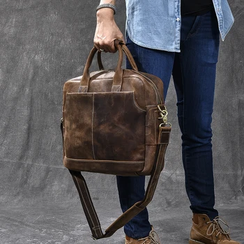 

Personalised Genuine Leather Mens Bags Tote Crossbody Bags Men's Briefcase Laptop Business Messenger Bag Men's Oil Leather Bags