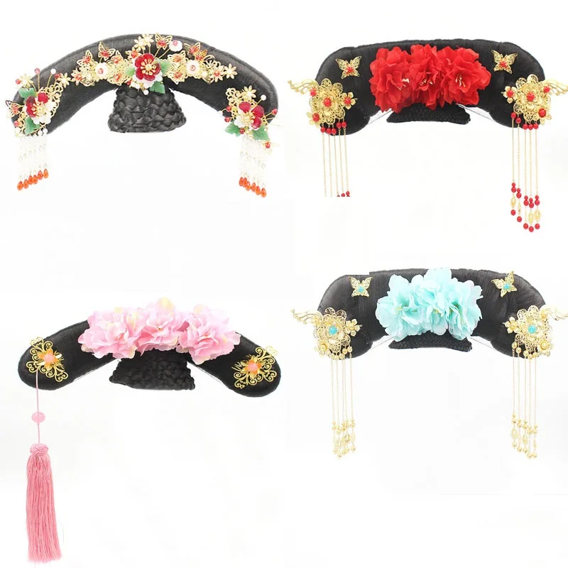 52 Designs Multicolors Qing Dynast Palace Maid or Pricess Qitou Hair Wig and Accessories Hanfu Cosplay Head Piece Accessory