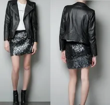 Fashion Brand Leather Jacket Coat Women Ladies Casual Punk Motorcycle Rivet Studded Faux Leather Jacket Coat Outerwear