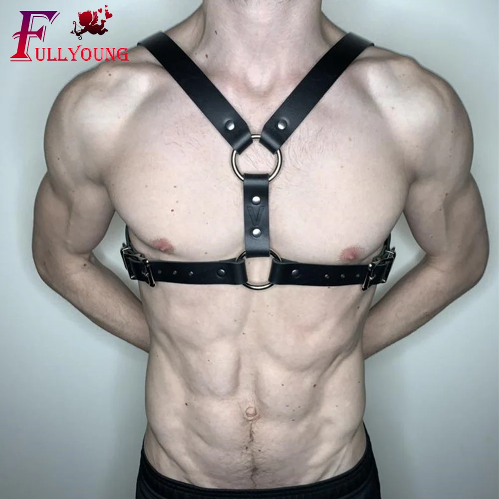 

Fullyoung Leather Harness Sexy Erotico Punk Body Bondage Pu Leather Male Harness Sexy Shoulder Strap Costume Belt