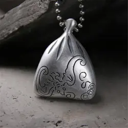 999 Стерлинговое серебряное гравированное ожерелье с сумкой для денег Подвеска для цепочка для женщин, мужчин ожерелье Модные ювелирные