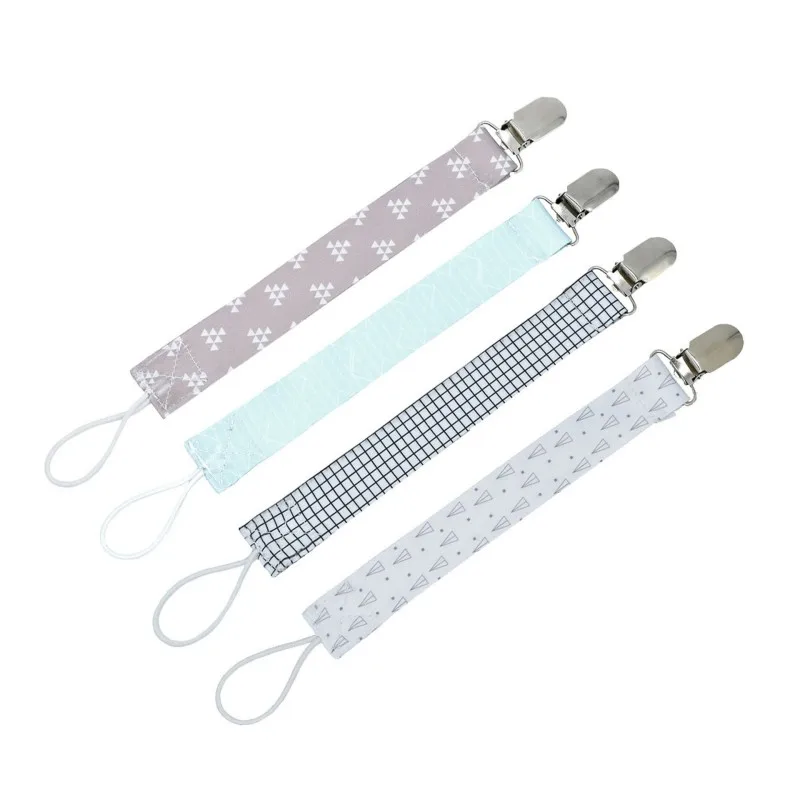 Baby Boys Girls Print Pattern Anti-Drop Belt Pacifier Clip High Quality Newborn Infant Soft Polyester 4pcs/Set Pacifier Chain