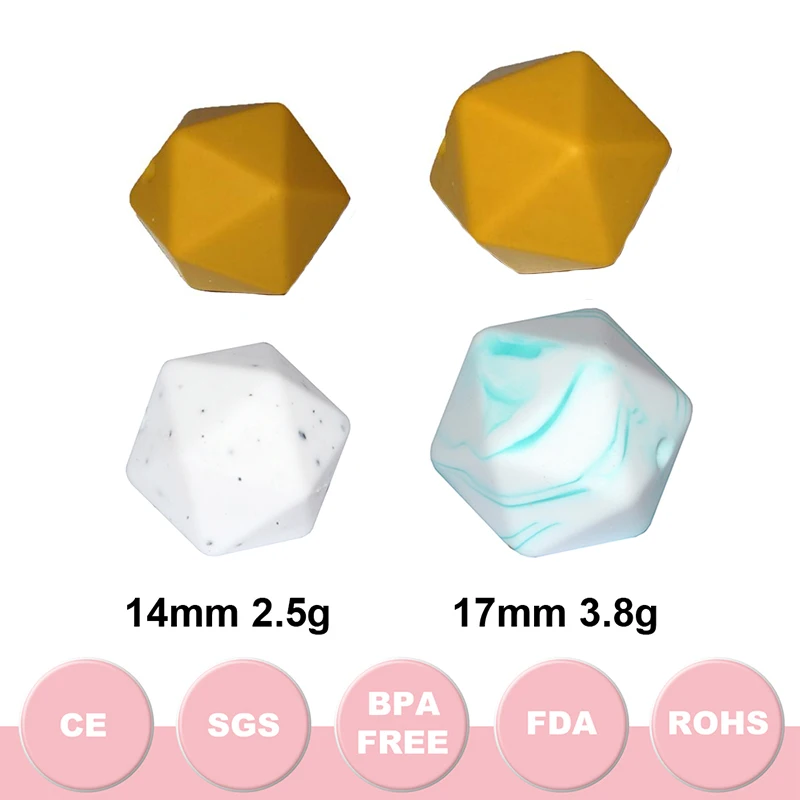 50pc 17mm Silicone Teether Beads Safe Icosahedron Shaped Candy Mix Color Teething Silicone Bead Toy BPA Free DIY Necklace Making