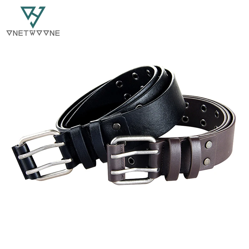 

Popular Designer Double Pin Buckle PU Leather Straps Man's Metal Nail Rivet Waist Straps For Male Boys Big Size 120 140 cm