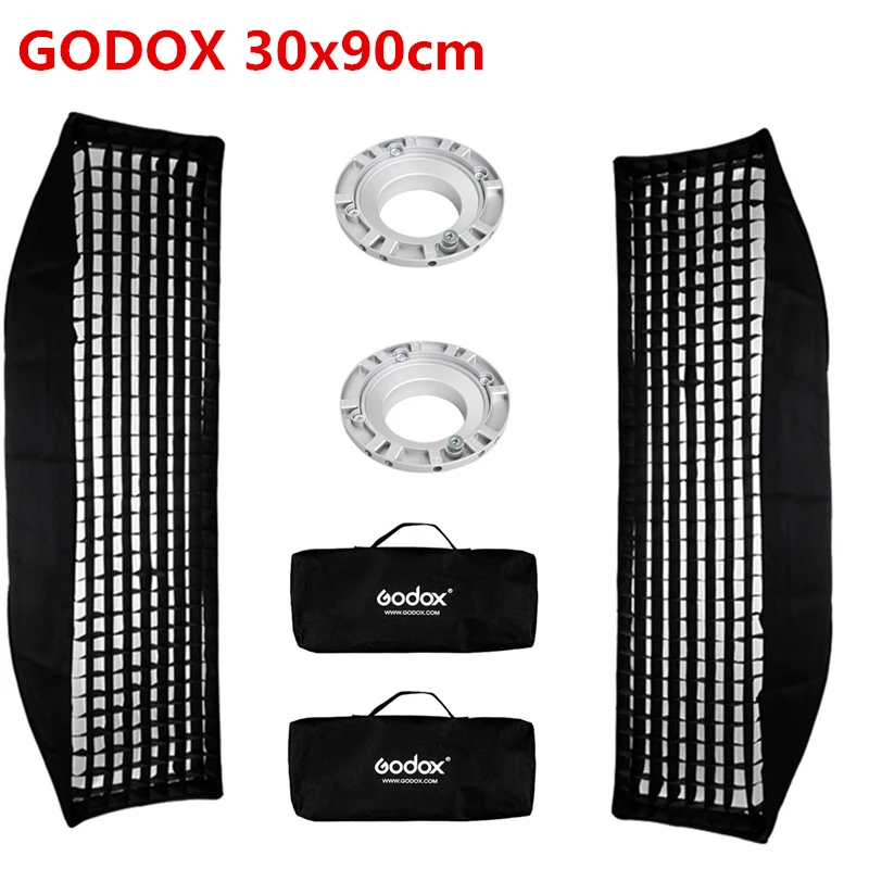 2 шт. софтбокс Godox 30x120 см с сотовой сеткой крепление Bowens для DE300 SK400II DE400
