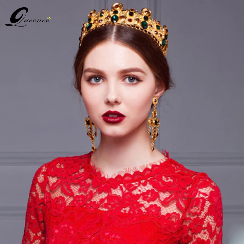 

Baroque crown bridal jewelry retro alloy green crystal head tiara hair accessories wedding tiara accessories Crowns for women
