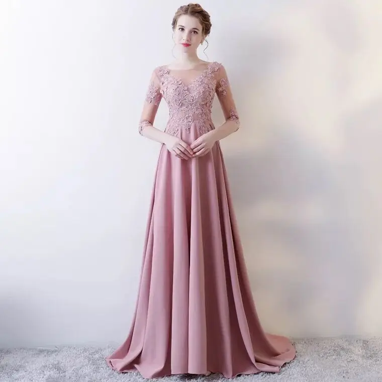 Vestidos de Festa 2020 Длинные вечерние платья с рукавом до локтя элегантная Кружевная