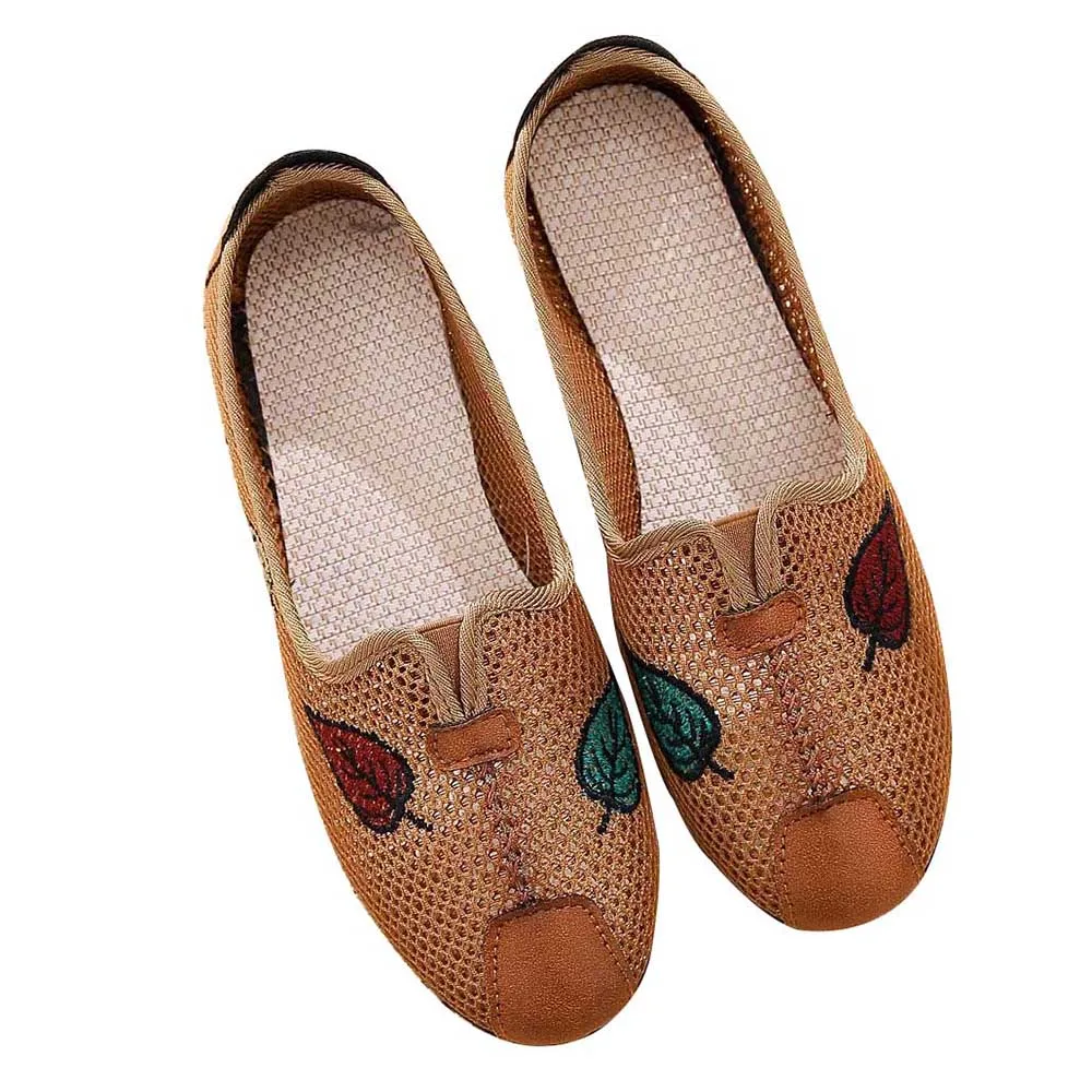

Women Flats Mesh Leaf pattern Loafers Round Toe Slip On Ventilate Cloth Shoes Soft Sole Dress Dialy Walking Outdoor Casual Shoes