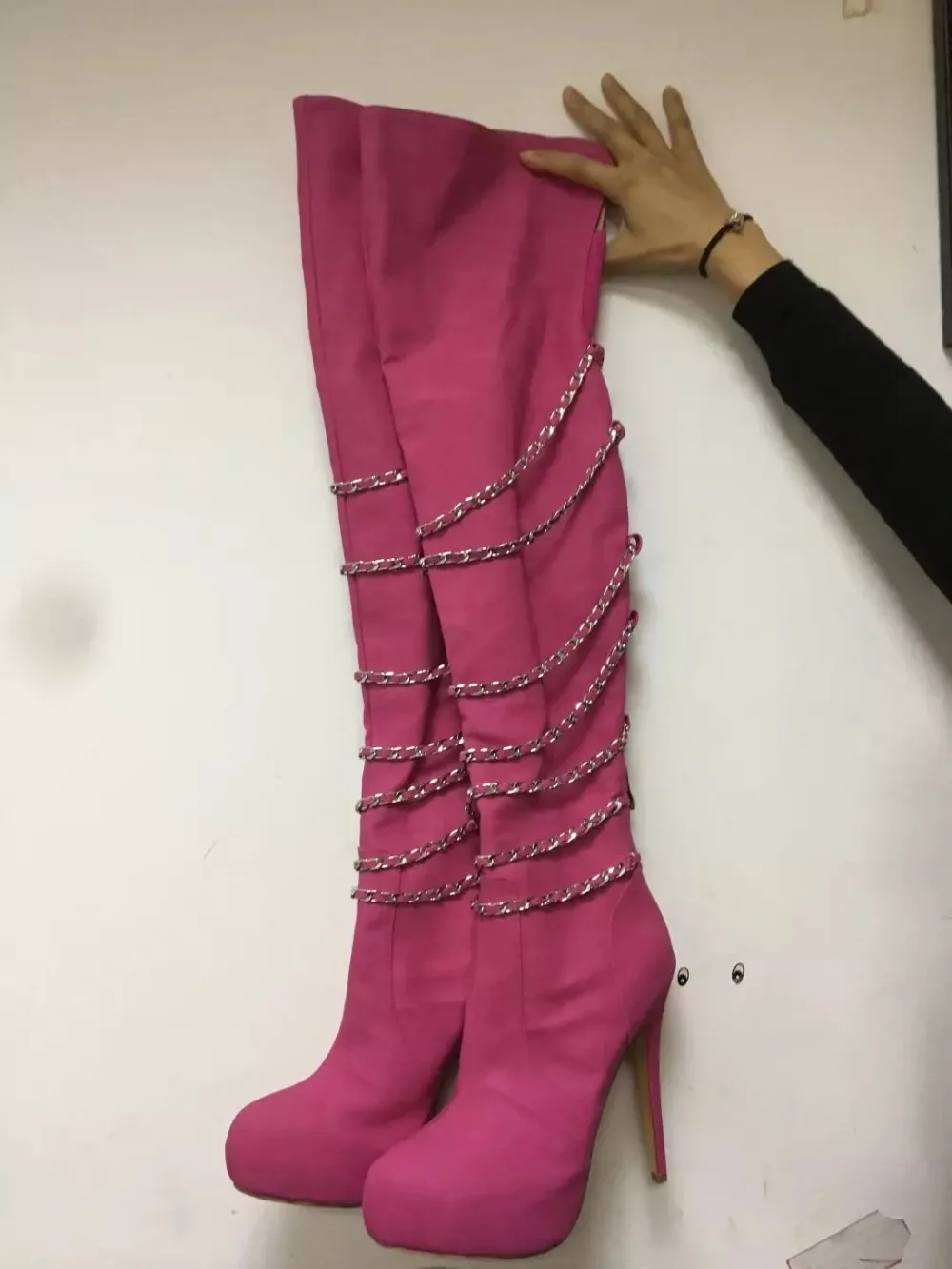red over the knee high heel boots