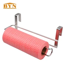 BYN Hook type stainless steel paper towel holder hanging hanger kitchen cabinet door hook holder hanging paper shelf organizer