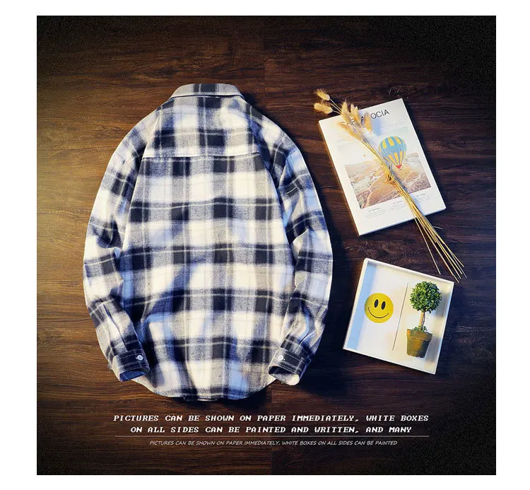 Men's Casual Plaid Dress Shirts Long Sleeve Urban Streetwear Casual Button Up Shirt For Male Large-Scale Plaid Pocket Top CS08 (9)