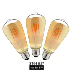 E27 ST64 4 Вт 6 Вт 8 Вт теплый белый затемнения COB LED накаливания ретро Edison лампы AC 220 В нити Винтаж LIGHT 120 В 230 В 240 В