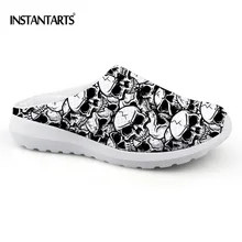INSTANTARTS/модные мужские сандалии; Летние сетчатые шлепанцы без шнуровки; классные черные мужские дышащие пляжные шлепанцы с принтом черепа; Водонепроницаемая мужская обувь на плоской подошве