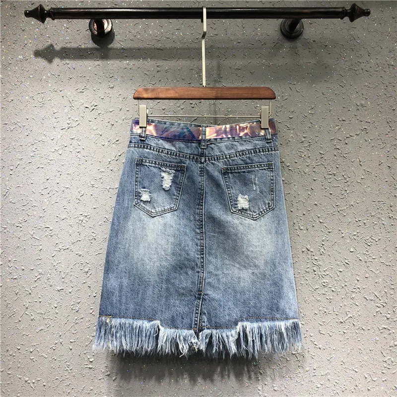 Falda 1 Moda De Lentejuelas 2019 Borla Agujero Cortas Faldas Saia Alta Femenina Verano Coreana Cintura Mini Streetwear Rip TxFIzfwqA