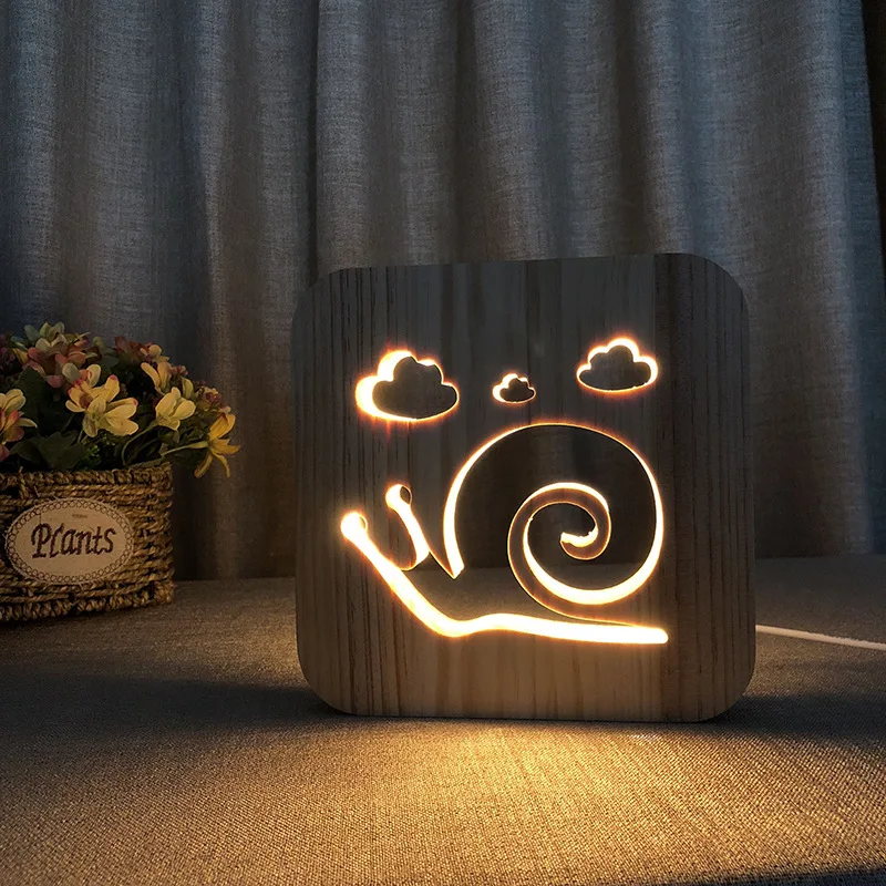 

Snail Shape 3D LED Wood Night Light 3D Illusion Luminaria Baby Lamp Gifts For Kids Birthday Bed Room Sleep Light Decor Drop Ship