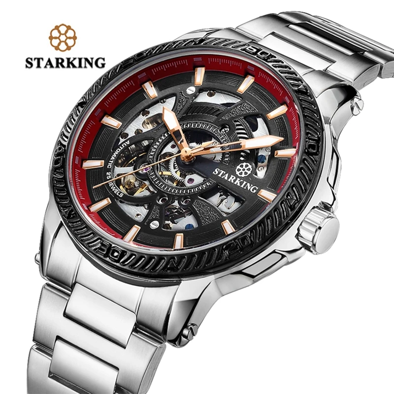 

STARKING Men's Luxury Brand Business Watches Skeleton Watch Men Wrist Mechanical Full Stainless Steel Clock Relogio Automatico