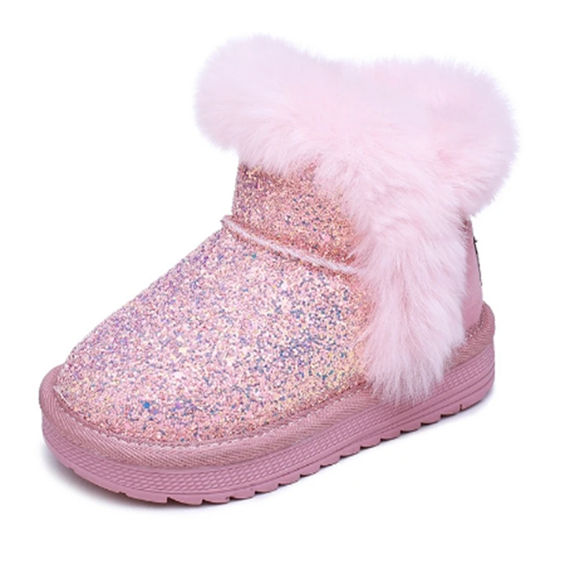 

Girls snow boots 2018 autumn winter new boot leather, rabbit hair, thickened, warm, boots