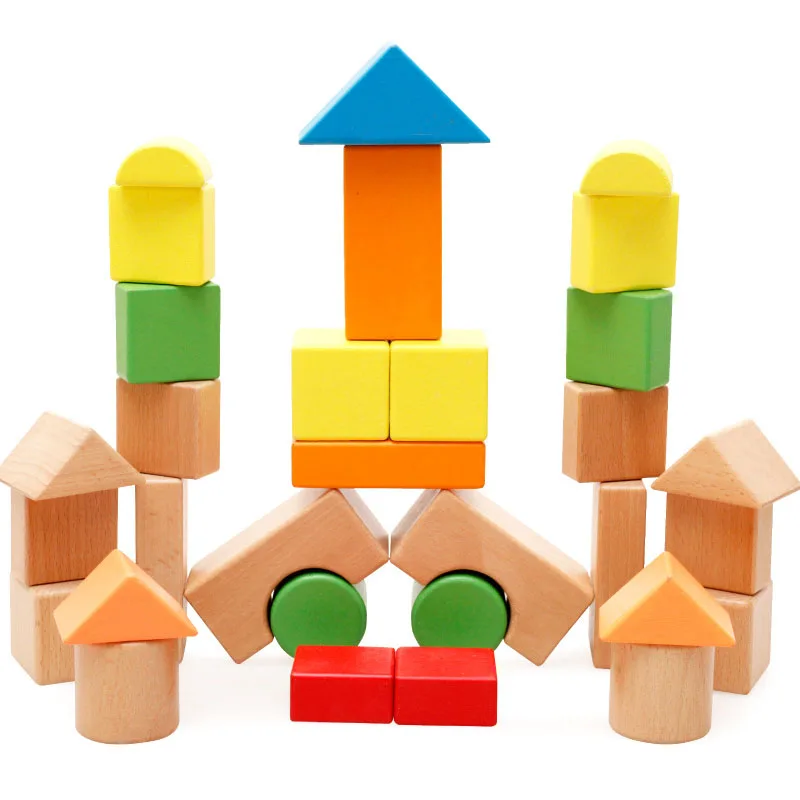 

Wooden Geometric Colorful Cube Building Blocks 32Pcs Assembled Children Early Educational Toys