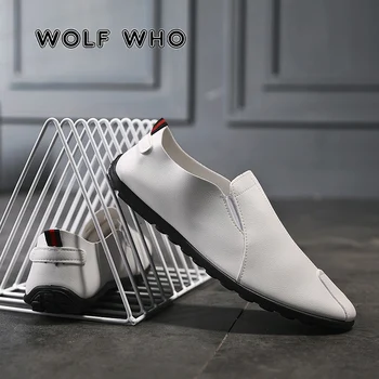 

WOLF WHO New Hot Sale Men Shoes Solid Color Sneakers Male Fashion Casual Shoes Breathable Leather Slip On Shoe buty meskie X-001