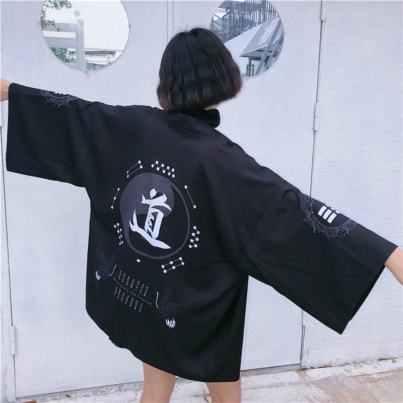 HARAJUKU digit print 2018 летнее Кимоно Кардиган Женская верхняя одежда Солнцезащитная