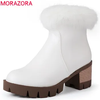 

MORAZORA 2020 hot sale ankle boots women pu zipper autumn winter boots round toe fashion platform shoes woman big size 33-43