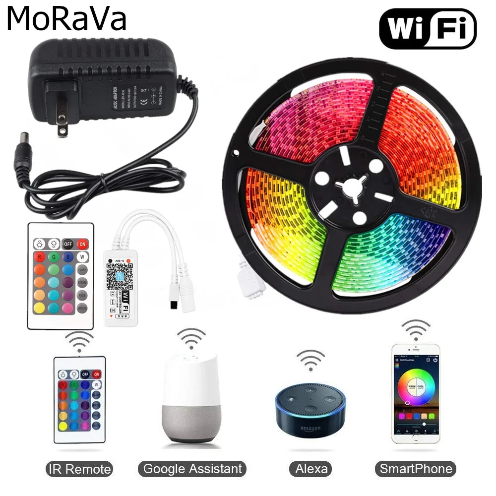 

LED Strip Lights WiFi Wireless Smart Phone Controlled Tape Ribbon SMD 5050 12V Waterproof Lamp Working With IOS Android Alexa